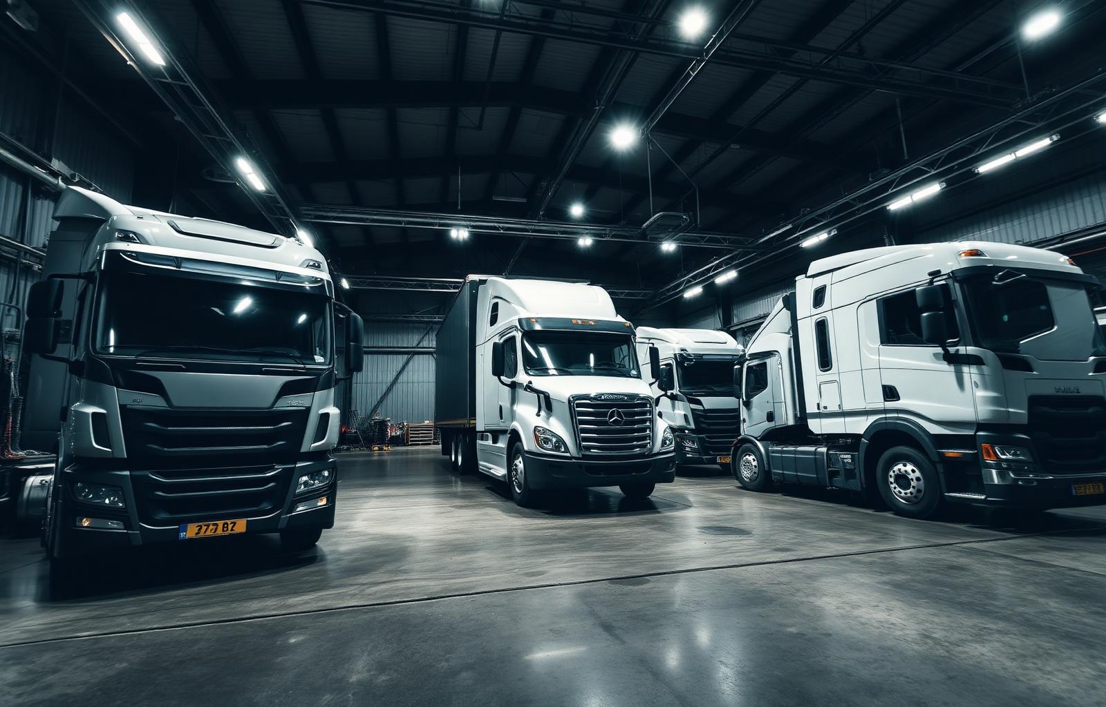 Lkw-Flotte in der Werkstatt